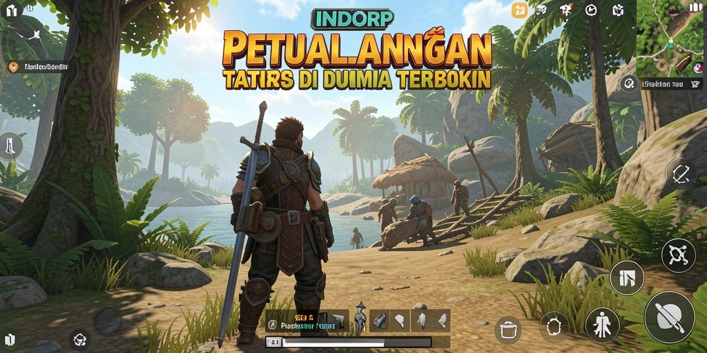 Screenshot permainan INDORP menunjukkan aktivitas eksplorasi dalam dunia terbuka.
