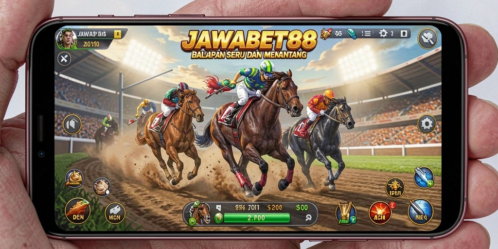 Tampilan gameplay seru dari JAWABET88 dengan mobil balap yang beraksi.
