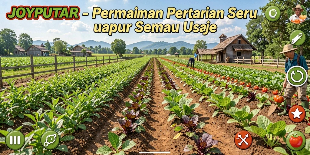Tangkapan layar utama JOYPUTAR menampilkan gameplay bertani yang menarik dan penuh warna.