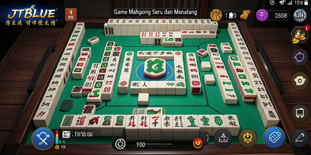 Screenshot JTBLUE menunjukkan gameplay Mahjong yang seru dan menantang.