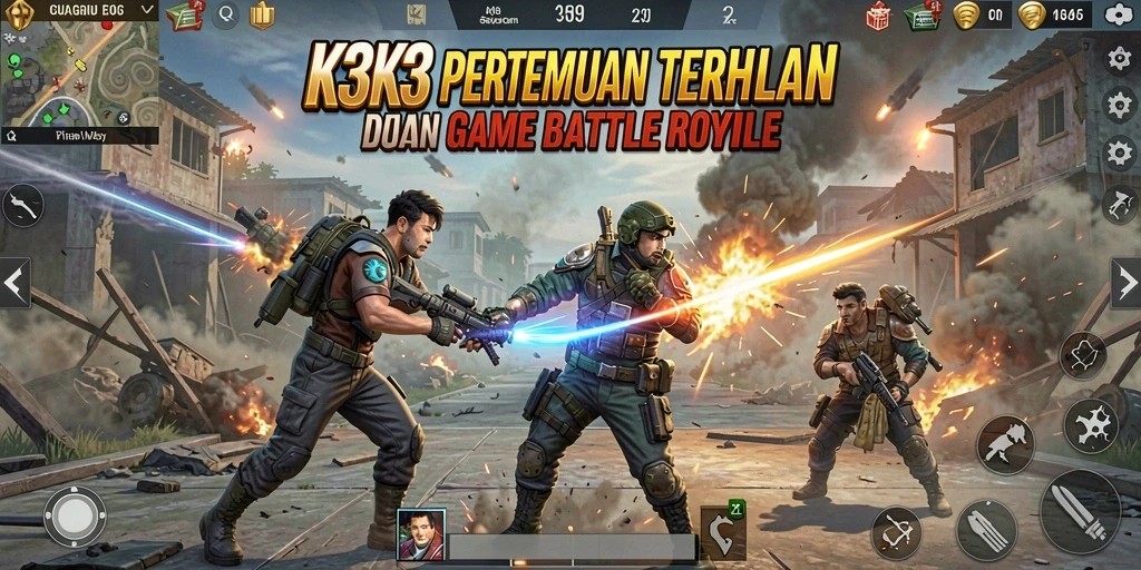 Tangkapan layar K3K3 menampilkan aksi seru dalam pertandingan Battle Royale.