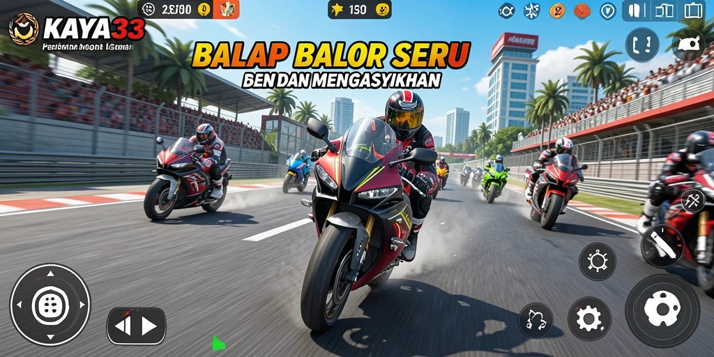 Screenshot KAYA33 menunjukkan aksi balap motor yang intens dan mendebarkan.