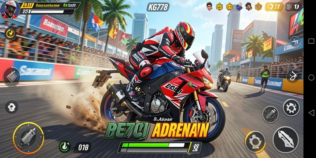 Screenshot KG778 menampilkan aksi balapan motor yang mendebarkan.
