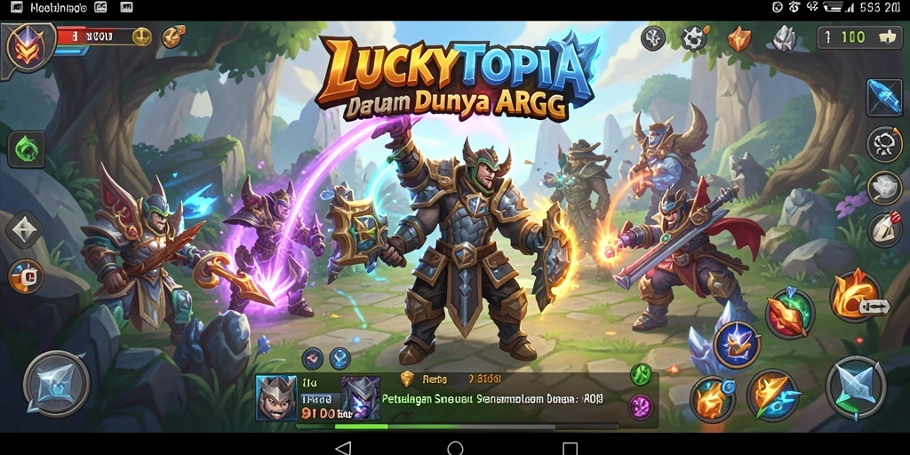 Tampilan gameplay epik di dunia LUCKYTOPIA yang penuh aksi.