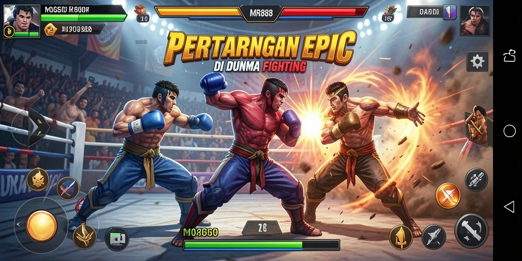 Tampilan gameplay Fighting yang mendebarkan di layar <strong>MR888</strong>.