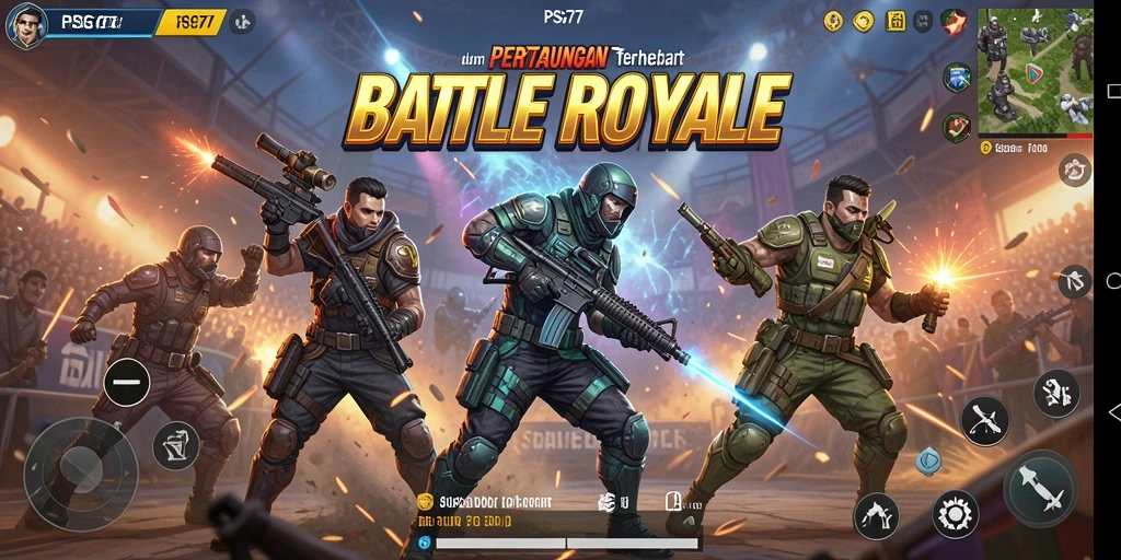 Menampilkan aksi intens dalam gameplay PSG77 Battle Royale.