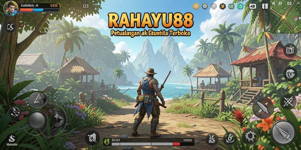 Tampilan gameplay RAHAYU88 dalam dunia terbuka yang luas dan penuh warna.
