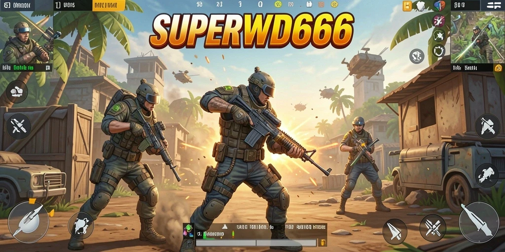 Screenshot gameplay SUPERWD666 yang menunjukkan aksi pertarungan seru di Battle Royale.