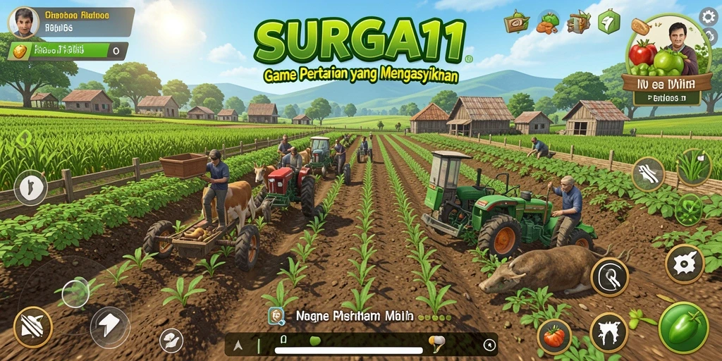 Screenshot gameplay SURGA11 menampilkan suasana pertanian yang indah.
