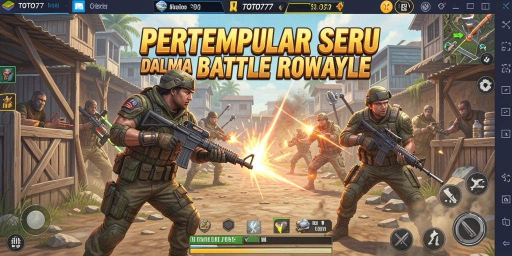 Screenshot utama TOTO777 menampilkan aksi pertempuran Battle Royale yang seru.