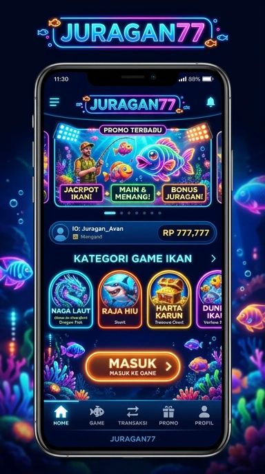 Tampilan antarmuka aplikasi juragan77 yang sederhana dan intuitif.